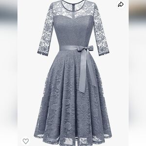 Dressystar Lace  Bridesmaid Dresses w/Sheer Neckline 3/4 sleeves in B-Grey 3XL